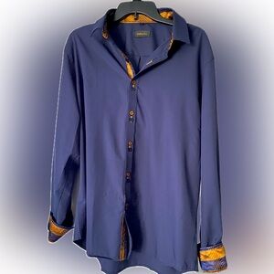 Men’s long sleeve dress shirt.  X large blue and gold